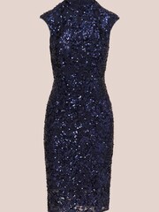 Adrianna Papell Blue Sequin Lace Midi Dress - Image 6 of 6