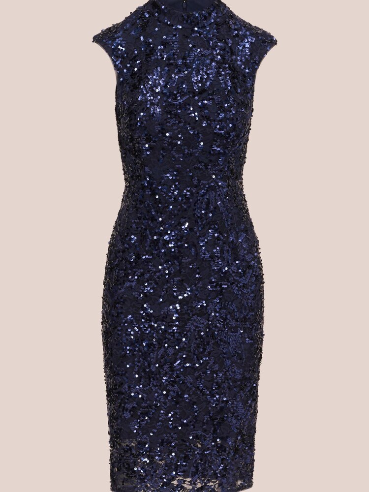 Adrianna Papell Blue Sequin Lace Midi Dress - Image 6 of 6