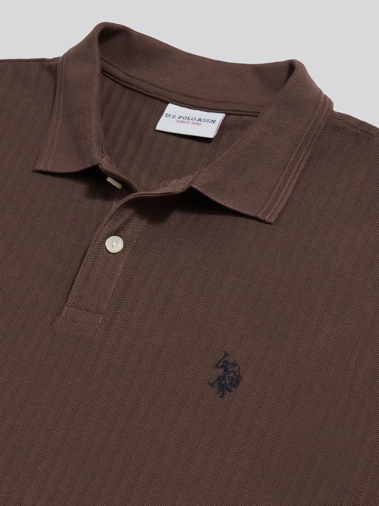 U.S. Polo Assn. Brown Herringbone Texture Polo Shirt - Image 2 of 2