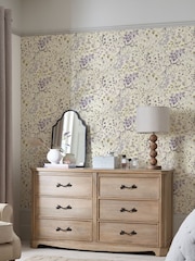 Mauve Purple Botanical Floral 10M Wallpaper - Image 1 of 3