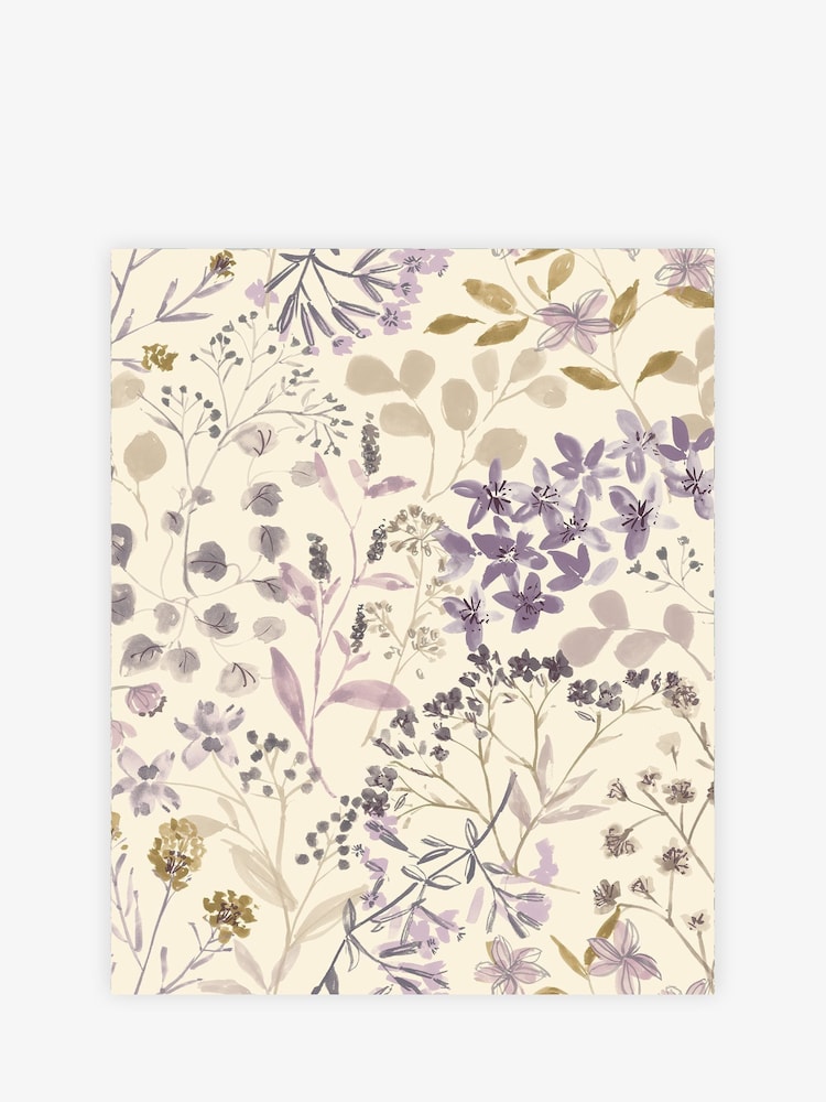 Mauve Purple Botanical Floral 10M Wallpaper - Image 2 of 3