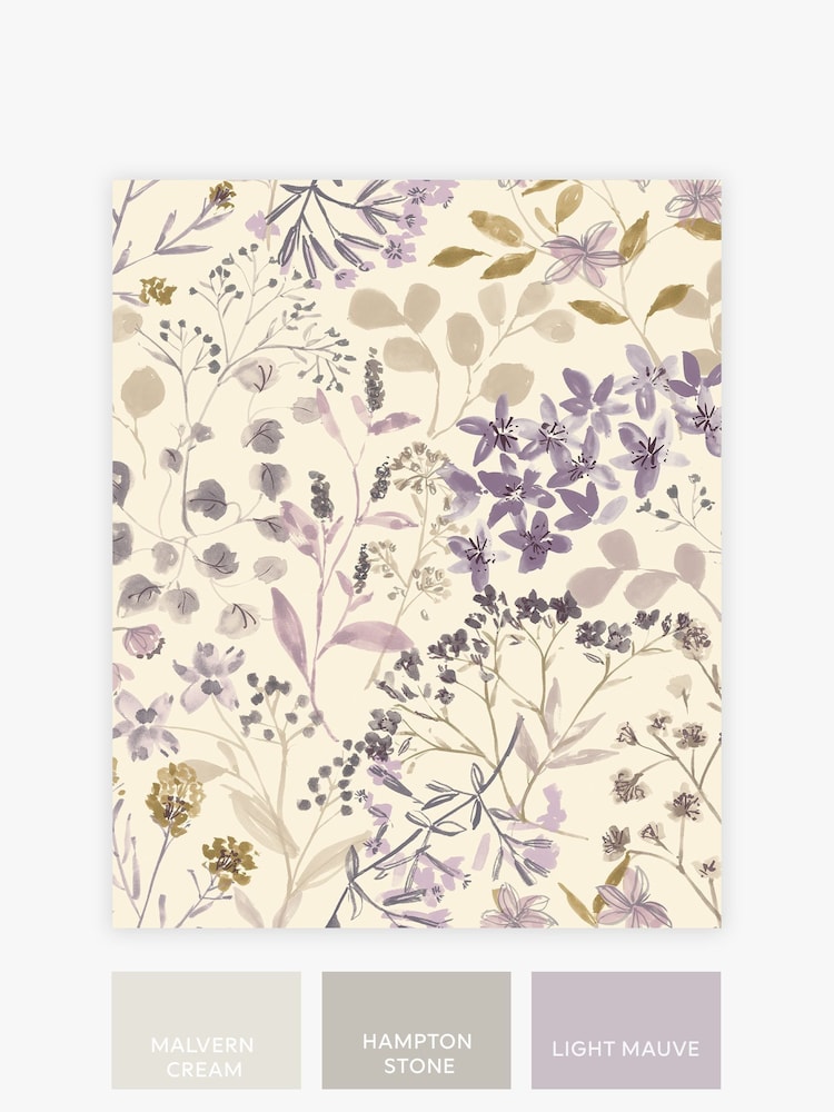 Mauve Purple Botanical Floral 10M Wallpaper - Image 3 of 3
