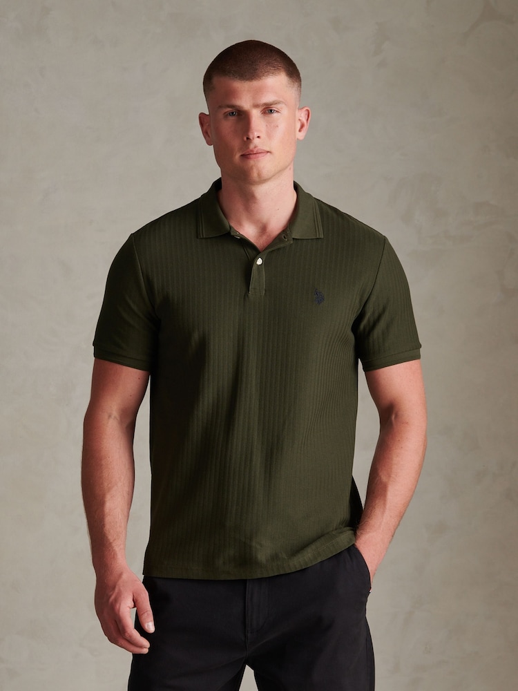 U.S. Polo Assn. Green Herringbone Texture Polo Shirt - Image 1 of 6 U.S. Polo Assn. Green Herringbone Texture Polo Shirt - Image 1 of 6