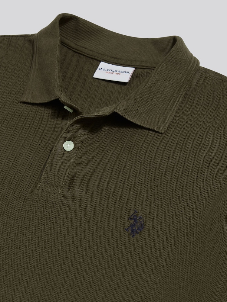 U.S. Polo Assn. Green Herringbone Texture Polo Shirt - Image 6 of 6 U.S. Polo Assn. Green Herringbone Texture Polo Shirt - Image 6 of 6