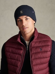 U.S. Polo Assn. Blue Engraved Metal Badge Knitted Beanie - Image 1 of 5