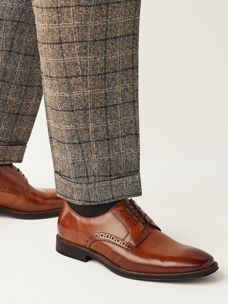 Tan Brown Wide Fit Leather Contrast Sole Derby Shoes - Image 1 of 8