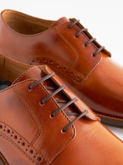 Tan Brown Wide Fit Leather Contrast Sole Derby Shoes - Image 6 of 8