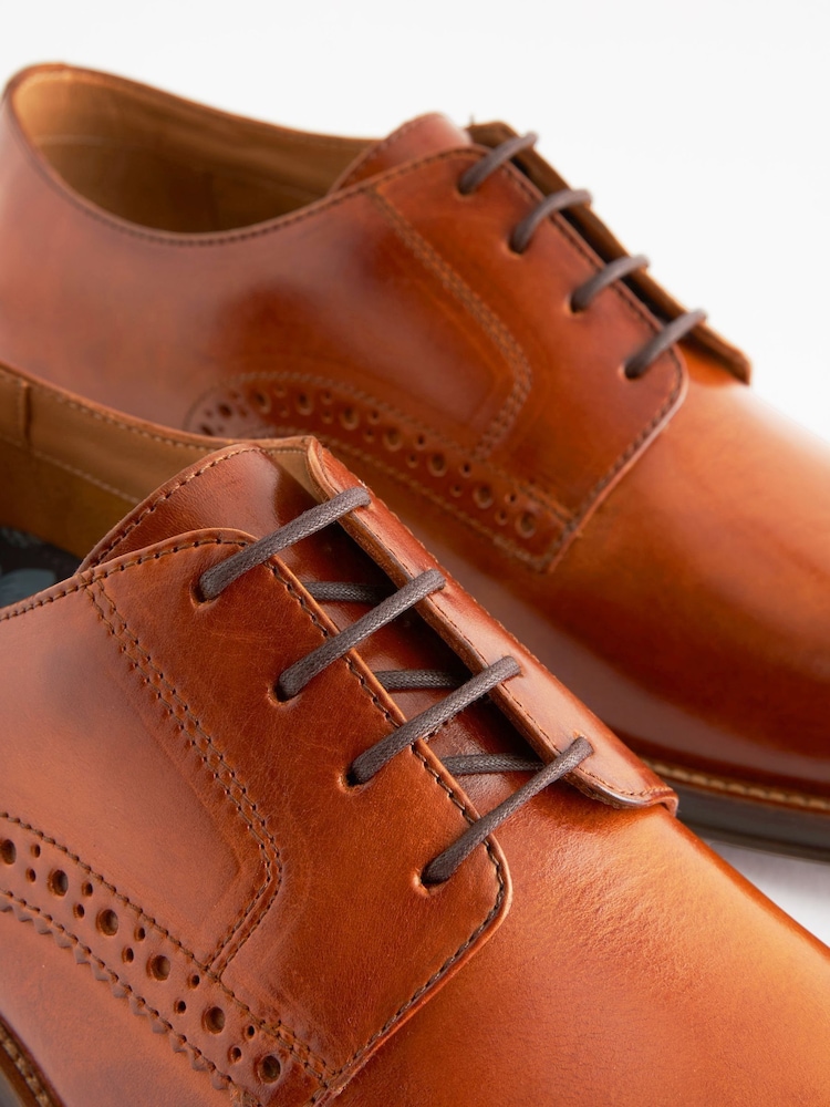Buy Tan Brown Wide Fit Leather Contrast Sole Derby Shoes from the
