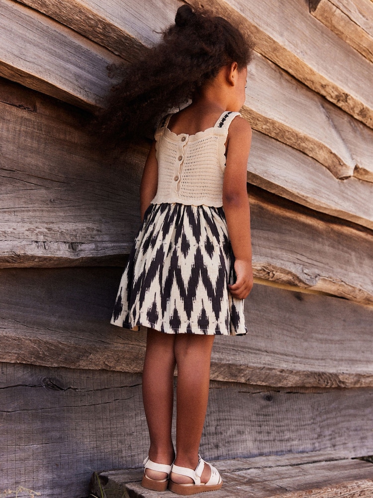 Black/White 100% Cotton Crochet Mono Dress (3mths-7yrs) - Image 2 of 6