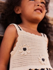 Black/White 100% Cotton Crochet Mono Dress (3mths-7yrs) - Image 3 of 6