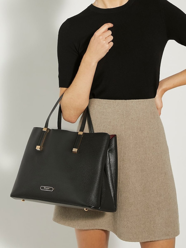 Dune London Dark Black Dorry Large Unlined Tote Bag - Image 1 of 6