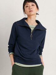 Seasalt Blue Cornwall Tideline Collared Sweatshirt - Image 1 of 3