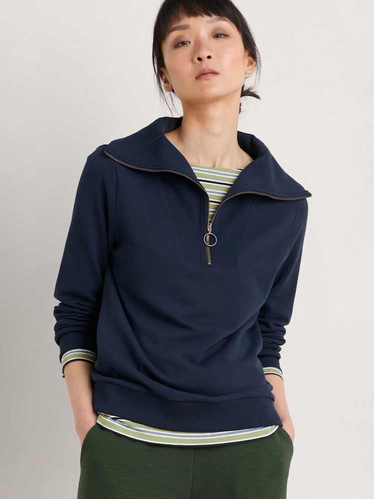 Seasalt Blue Cornwall Tideline Collared Sweatshirt - Image 1 of 3