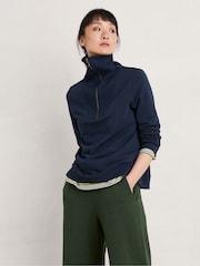 Seasalt Blue Cornwall Tideline Collared Sweatshirt - Image 3 of 3