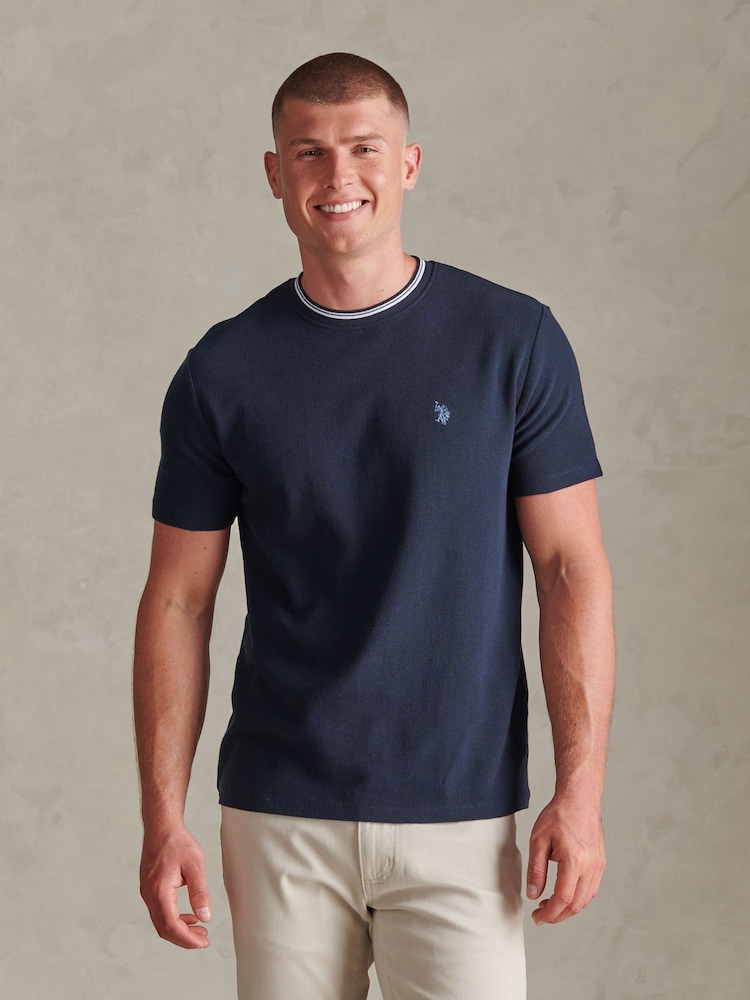U.S. Polo Assn. Blue Honeycomb Pique Tipped T-Shirt - Image 1 of 6 U.S. Polo Assn. Blue Honeycomb Pique Tipped T-Shirt - Image 1 of 6