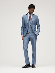 Light Blue Slim Fit Trimmed Suit Trousers - Image 2 of 8