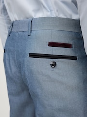 Light Blue Slim Fit Trimmed Suit Trousers - Image 4 of 8
