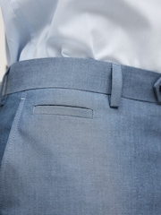 Light Blue Slim Fit Trimmed Suit Trousers - Image 5 of 8