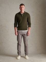 U.S. Polo Assn. Green Moss Stitch Long Sleeve Knit Polo Shirt - Image 3 of 6