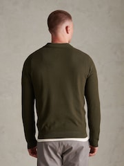 U.S. Polo Assn. Green Moss Stitch Long Sleeve Knit Polo Shirt - Image 4 of 6