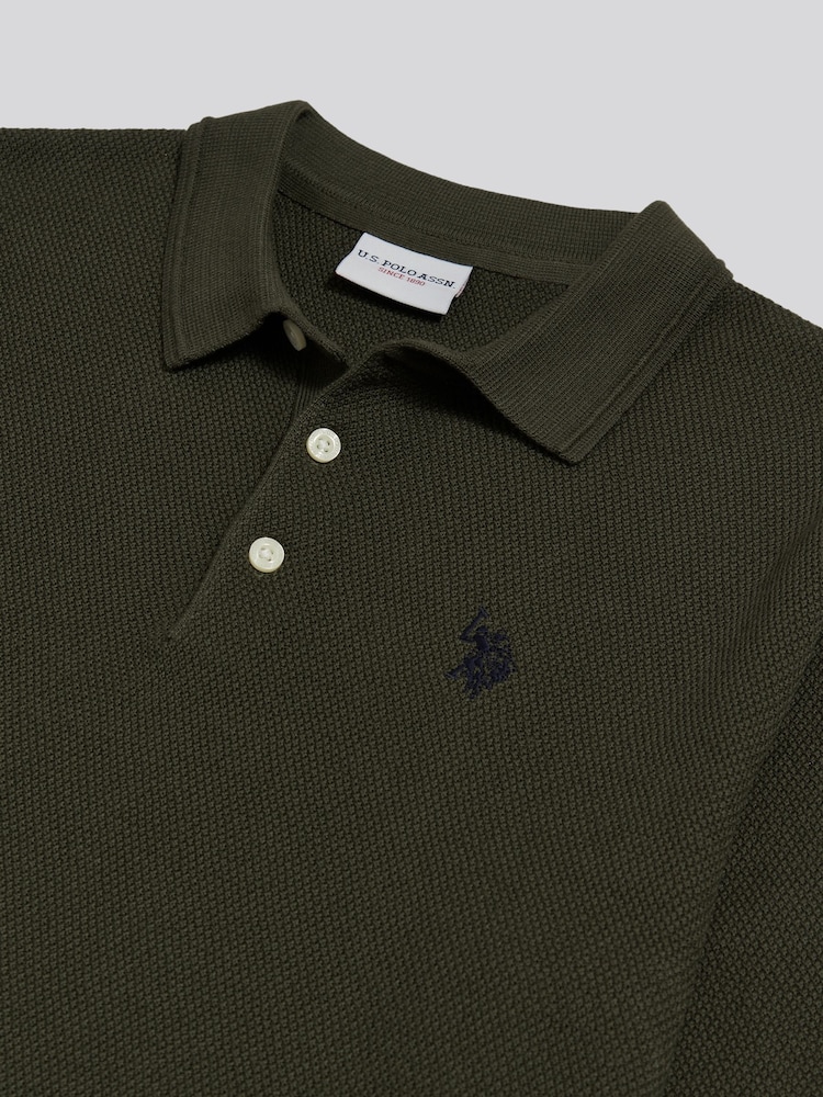 U.S. Polo Assn. Green Moss Stitch Long Sleeve Knit Polo Shirt - Image 6 of 6 U.S. Polo Assn. Green Moss Stitch Long Sleeve Knit Polo Shirt - Image 6 of 6