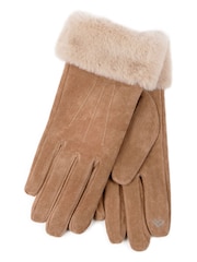 Totes Nude Isotoner Winter Three Point Suede Ladies Gloves with Faux Fur Cuff - Image 2 of 2