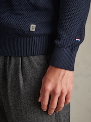 U.S. Polo Assn. Blue Cotton Textured Knit Full Zip Funnel Neck Cardigan - Image 2 of 6