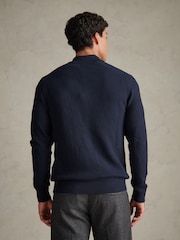 U.S. Polo Assn. Blue Cotton Textured Knit Full Zip Funnel Neck Cardigan - Image 3 of 6