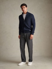 U.S. Polo Assn. Blue Cotton Textured Knit Full Zip Funnel Neck Cardigan - Image 4 of 6