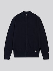 U.S. Polo Assn. Blue Cotton Textured Knit Full Zip Funnel Neck Cardigan - Image 5 of 6