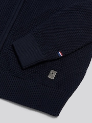 U.S. Polo Assn. Blue Cotton Textured Knit Full Zip Funnel Neck Cardigan - Image 6 of 6