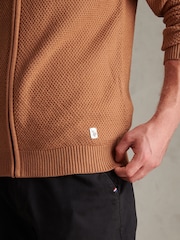 U.S. Polo Assn. Brown Cotton Textured Knit Full Zip Funnel Neck Cardigan - Image 2 of 7
