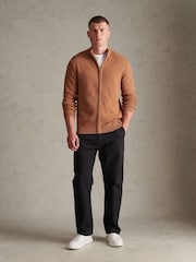 U.S. Polo Assn. Brown Cotton Textured Knit Full Zip Funnel Neck Cardigan - Image 3 of 7