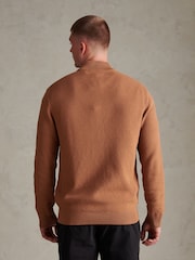 U.S. Polo Assn. Brown Cotton Textured Knit Full Zip Funnel Neck Cardigan - Image 4 of 7