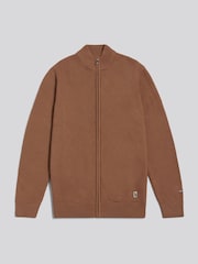 U.S. Polo Assn. Brown Cotton Textured Knit Full Zip Funnel Neck Cardigan - Image 6 of 7