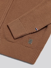 U.S. Polo Assn. Brown Cotton Textured Knit Full Zip Funnel Neck Cardigan - Image 7 of 7