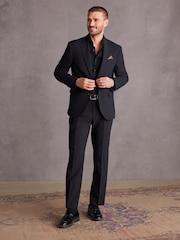 Black Regular Fit Signature Tollegno Italian Fabric Suit Trousers - Image 3 of 8
