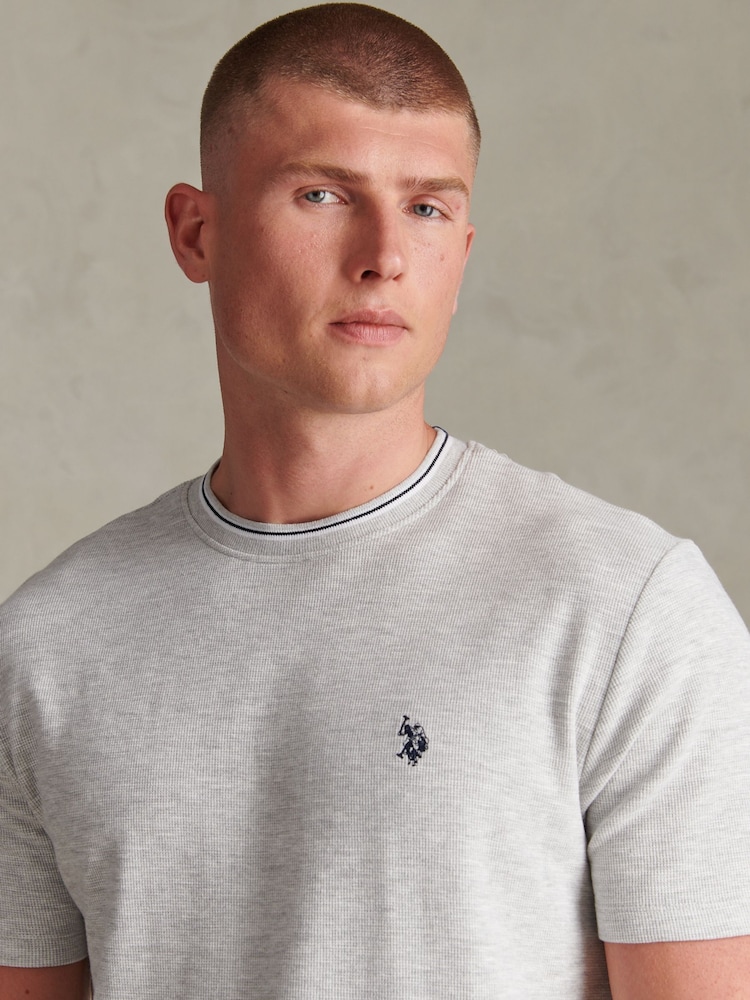 U.S. Polo Assn. Grey Honeycomb Pique Tipped T-Shirt - Image 4 of 4 U.S. Polo Assn. Grey Honeycomb Pique Tipped T-Shirt - Image 4 of 4