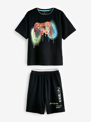 Black/Coral Pink Gamer Short Pyjamas 2 Pack (6-16yrs) - Image 3 of 6