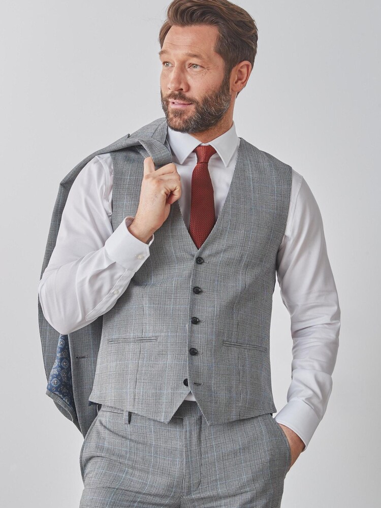 Siva karirasta - Signature Empire Mills 100% volna Check Suit: telovnik - Slika 1 iz 2 Siva karirasta - Signature Empire Mills 100% volna Check Suit: telovnik - Slika 1 iz 2
