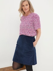 FatFace Blue Eliza Cord Skirt - Image 3 of 4
