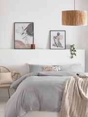 Grey Silver Cotton Rich Plain Duvet Cover and Pillowcase Set - Image 1 of 3