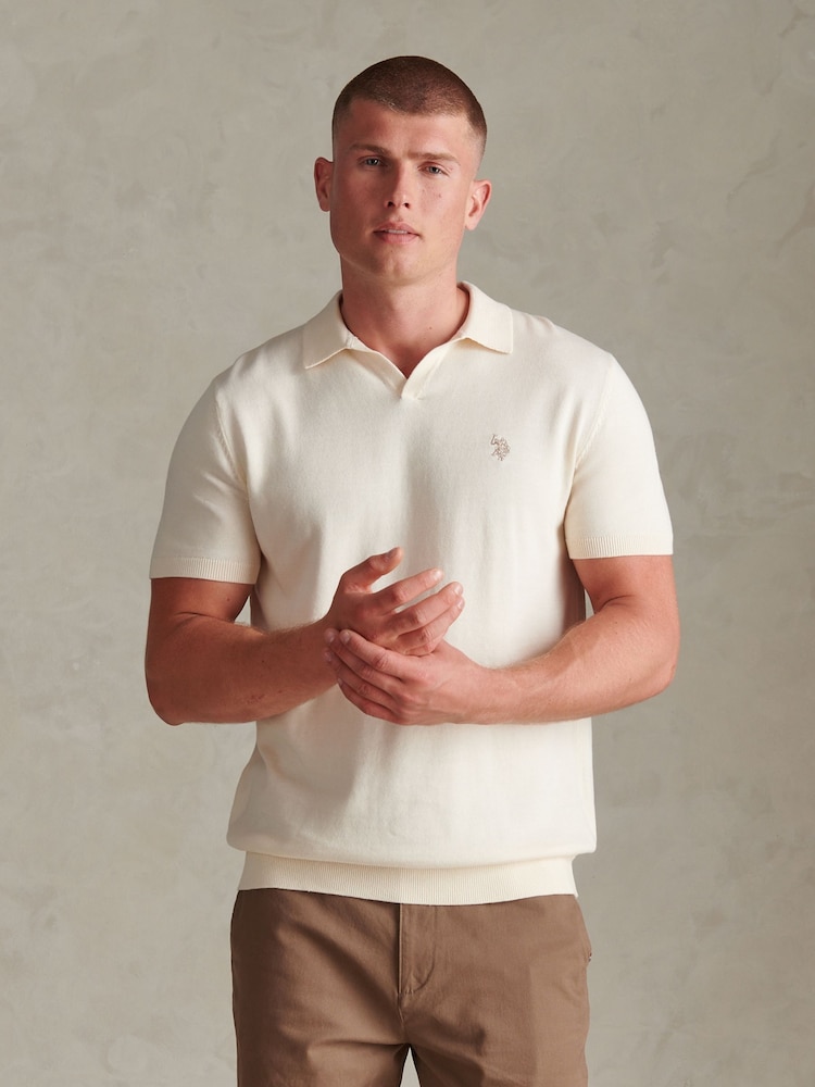 U.S. Polo Assn Cream Combed Cotton Double Horsemen Revere Polo Shirt - Image 1 of 7