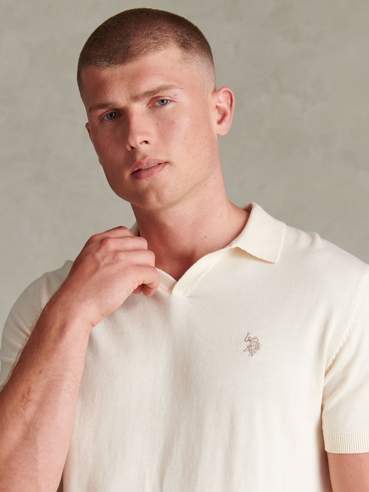 U.S. Polo Assn Cream Combed Cotton Double Horsemen Revere Polo Shirt - Image 2 of 7
