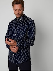 Threadbare Blue Geometric Print Long Sleeve Shirt With Stretch - Image 1 of 4