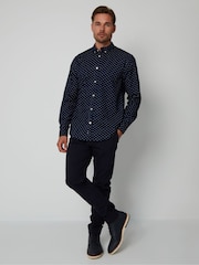 Threadbare Blue Geometric Print Long Sleeve Shirt With Stretch - Image 3 of 4