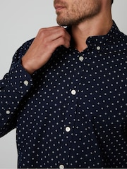 Threadbare Blue Geometric Print Long Sleeve Shirt With Stretch - Image 4 of 4