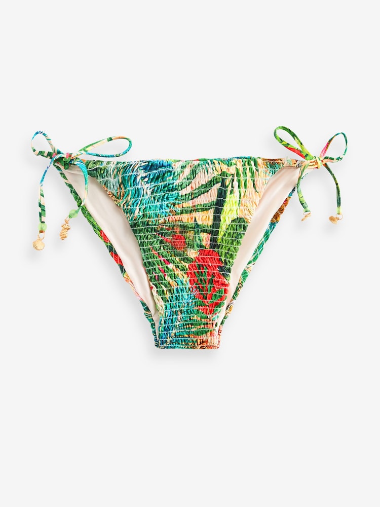 Tropical Print Tie Side Shirred Bikini Bottoms - Image 6 of 6