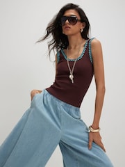 River Island Brown Sleeveless Whipstitch Tank Top - Image 1 of 4