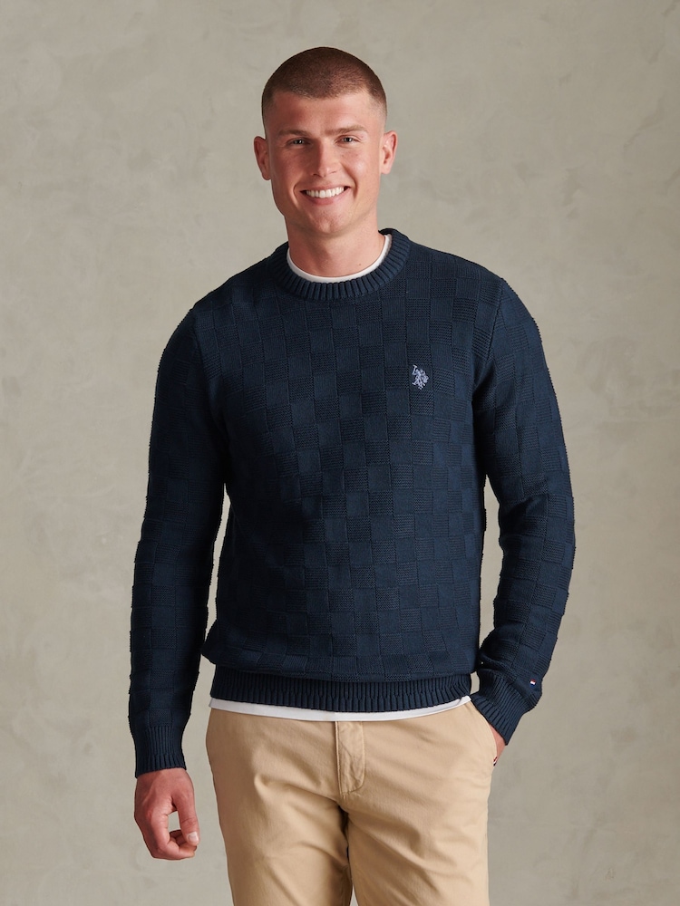 U.S. Polo Assn Mens үлкен торлы текстуралы тоқылған джемпірі - 5суретінің 1 суреті